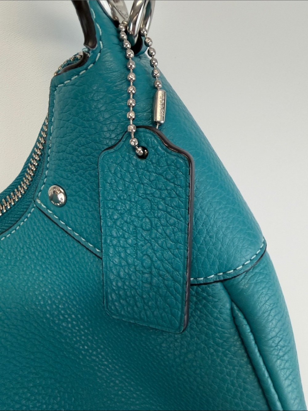 Coach Mara Teal Pebble Leather Hobo Crossbody Bag Wristlet Strap CI790 - Picture 4 of 11